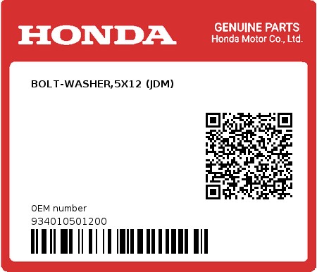 Product image: Honda - 934010501200 - BOLT-WASHER,5X12 (JDM) 