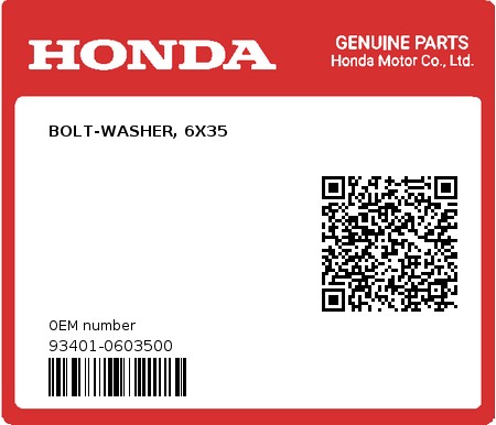 Product image: Honda - 93401-0603500 - BOLT-WASHER, 6X35  0
