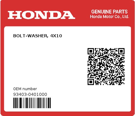 Product image: Honda - 93403-0401000 - BOLT-WASHER, 4X10  0