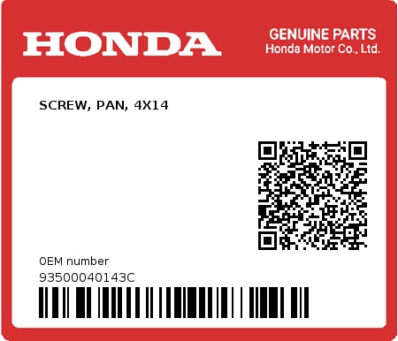 Product image: Honda - 93500040143C - SCREW, PAN, 4X14  0