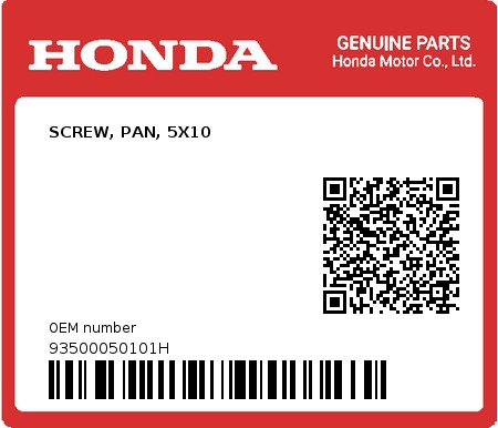 Product image: Honda - 93500050101H - SCREW, PAN, 5X10  0