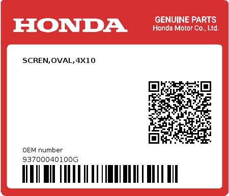 Product image: Honda - 93700040100G - SCREN,OVAL,4X10  0