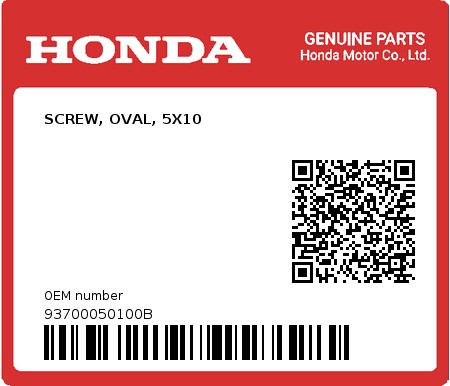 Product image: Honda - 93700050100B - SCREW, OVAL, 5X10  0