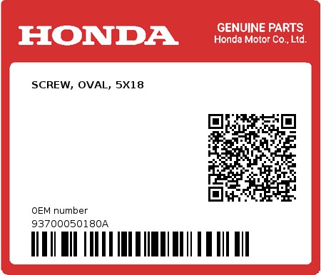 Product image: Honda - 93700050180A - SCREW, OVAL, 5X18  0