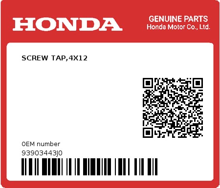 Product image: Honda - 93903443J0 - SCREW TAP,4X12  0