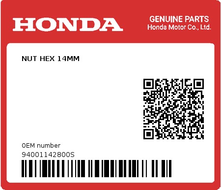 Product image: Honda - 94001142800S - NUT HEX 14MM 