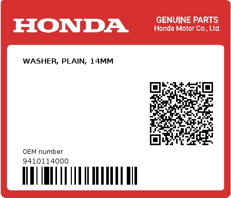 Product image: Honda - 9410114000 - WASHER, PLAIN, 14MM  0