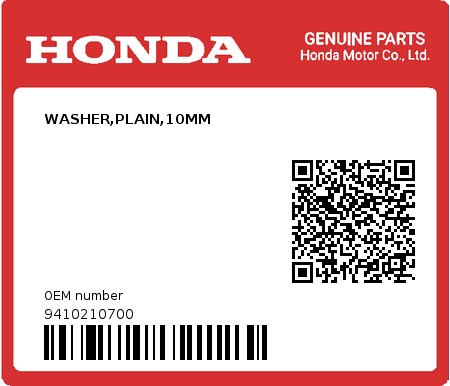 Product image: Honda - 9410210700 - WASHER,PLAIN,10MM  0