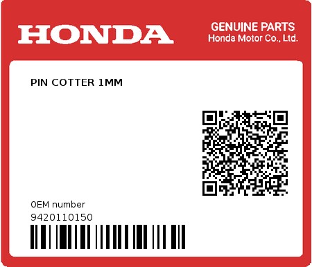 Product image: Honda - 9420110150 - PIN COTTER 1MM  0