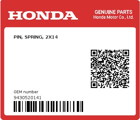 Product image: Honda - 9430520141 - PIN, SPRING, 2X14 