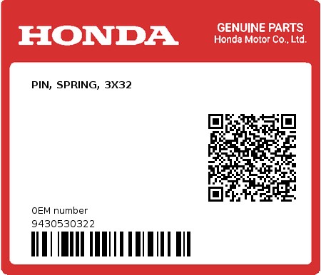 Product image: Honda - 9430530322 - PIN, SPRING, 3X32  0