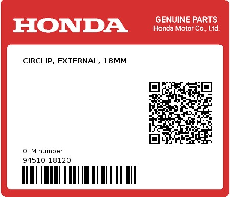 Product image: Honda - 94510-18120 - CIRCLIP, EXTERNAL, 18MM  0