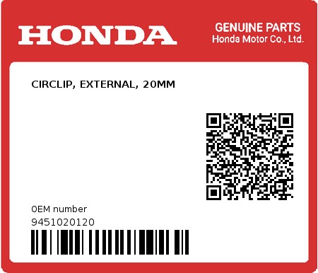 Product image: Honda - 9451020120 - CIRCLIP, EXTERNAL, 20MM 