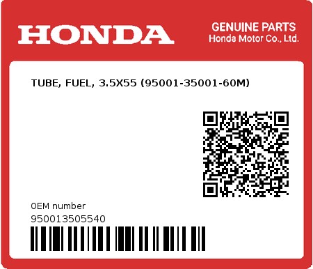Product image: Honda - 950013505540 - TUBE, FUEL, 3.5X55 (95001-35001-60M)  0