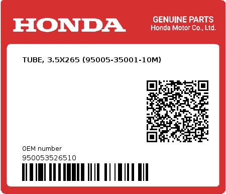 Product image: Honda - 950053526510 - TUBE, 3.5X265 (95005-35001-10M)  0