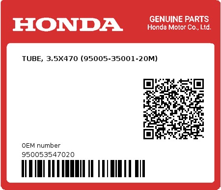 Product image: Honda - 950053547020 - TUBE, 3.5X470 (95005-35001-20M)  0