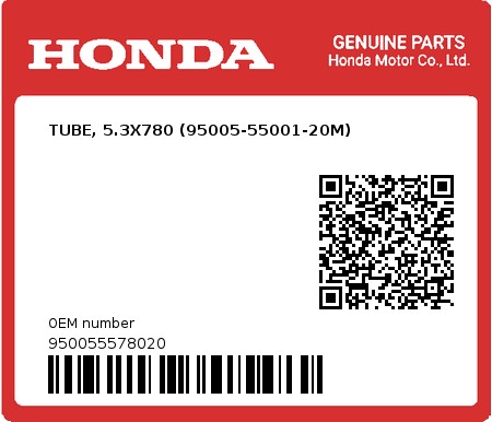 Product image: Honda - 950055578020 - TUBE, 5.3X780 (95005-55001-20M)  0