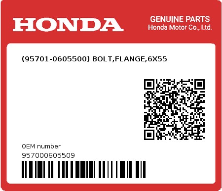 Product image: Honda - 957000605509 - (95701-0605500) BOLT,FLANGE,6X55  0