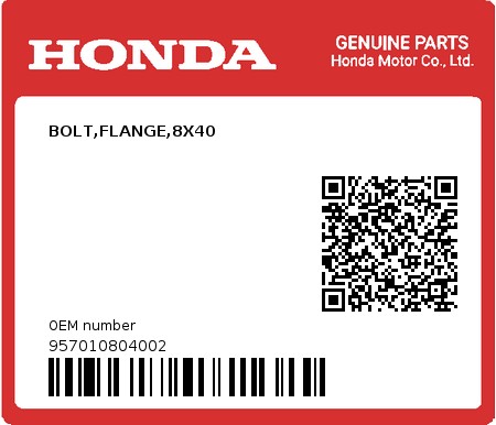 Product image: Honda - 957010804002 - BOLT,FLANGE,8X40  0