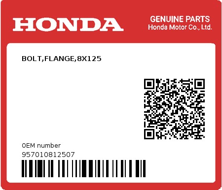 Product image: Honda - 957010812507 - BOLT,FLANGE,8X125  0