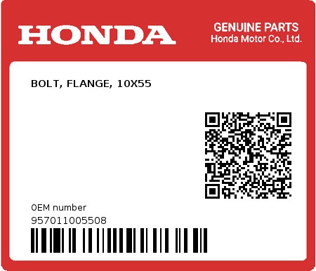 Product image: Honda - 957011005508 - BOLT, FLANGE, 10X55  0