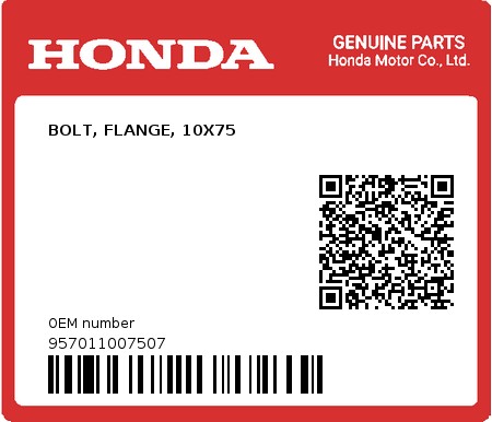 Product image: Honda - 957011007507 - BOLT, FLANGE, 10X75  0