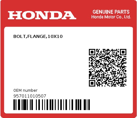 Product image: Honda - 957011010507 - BOLT,FLANGE,10X10  0