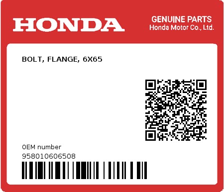 Product image: Honda - 958010606508 - BOLT, FLANGE, 6X65  0