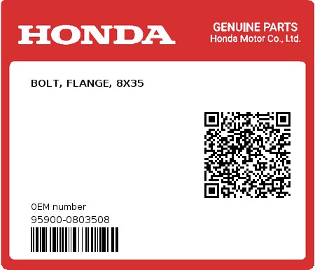 Product image: Honda - 95900-0803508 - BOLT, FLANGE, 8X35  0