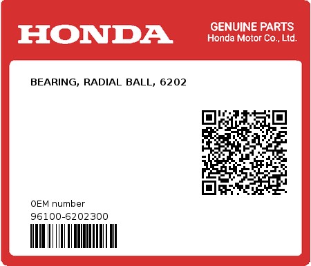 Product image: Honda - 96100-6202300 - BEARING, RADIAL BALL, 6202 