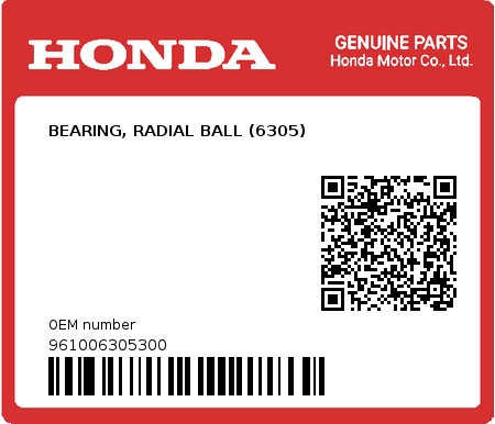 Product image: Honda - 961006305300 - BEARING, RADIAL BALL (6305) 