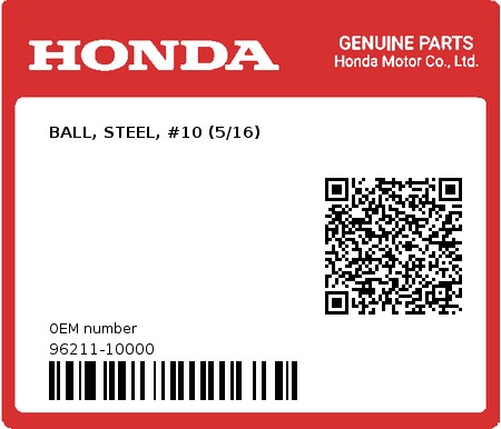 Product image: Honda - 96211-10000 - BALL, STEEL, #10 (5/16)  0