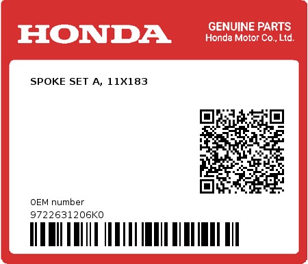 Product image: Honda - 9722631206K0 - SPOKE SET A, 11X183  0