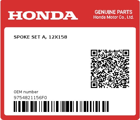 Product image: Honda - 9754821156F0 - SPOKE SET A, 12X158  0