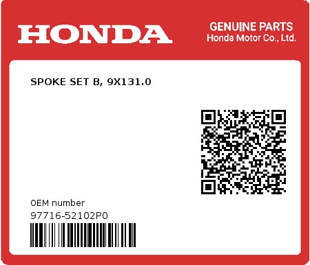 Product image: Honda - 97716-52102P0 - SPOKE SET B, 9X131.0  0