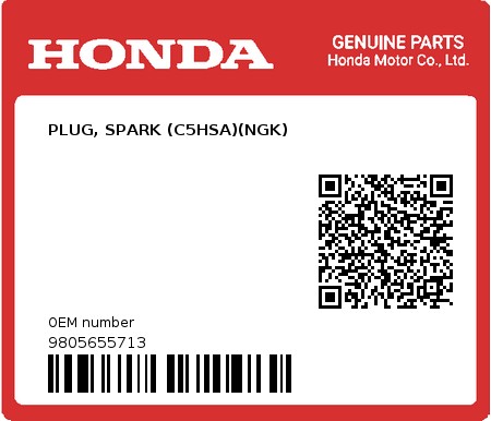 Product image: Honda - 9805655713 - PLUG, SPARK (C5HSA)(NGK)  0