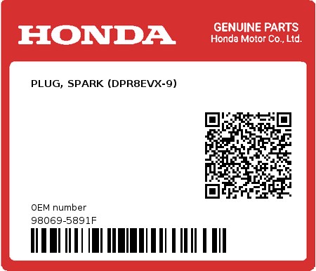 Product image: Honda - 98069-5891F - PLUG, SPARK (DPR8EVX-9)  0