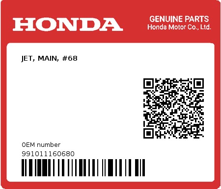 Product image: Honda - 991011160680 - JET, MAIN, #68 