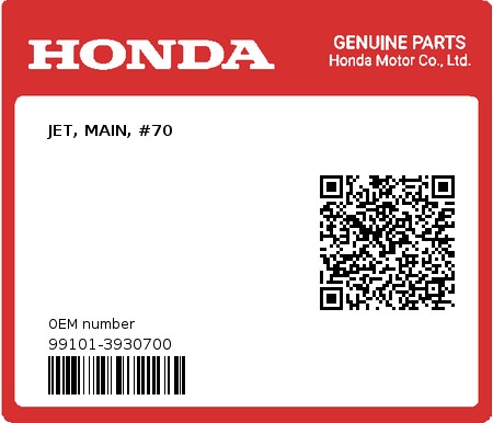 Product image: Honda - 99101-3930700 - JET, MAIN, #70 