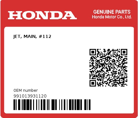 Product image: Honda - 991013931120 - JET, MAIN, #112  0