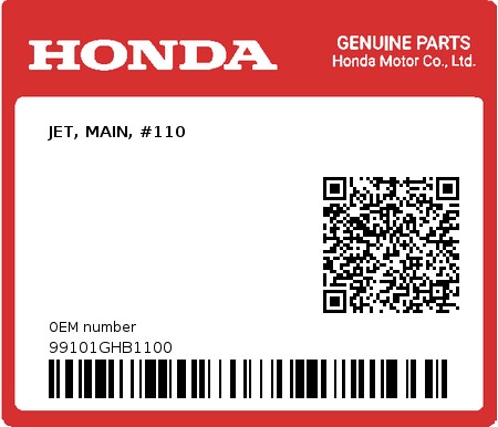 Product image: Honda - 99101GHB1100 - JET, MAIN, #110  0