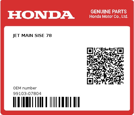 Product image: Honda - 99103-07804 - JET MAIN SISE 78  0