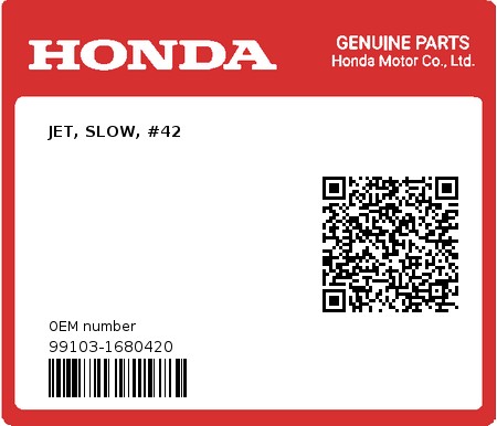 Product image: Honda - 99103-1680420 - JET, SLOW, #42 