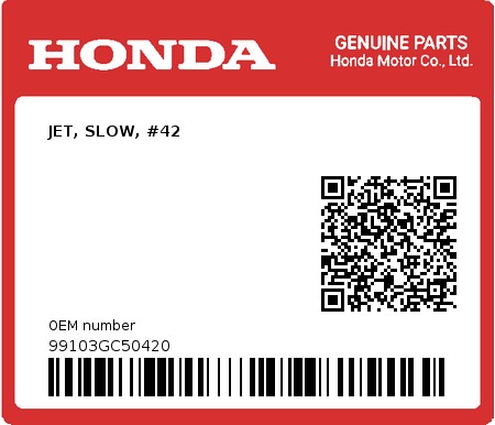 Product image: Honda - 99103GC50420 - JET, SLOW, #42 