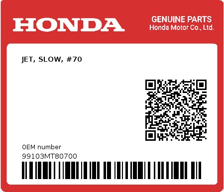 Product image: Honda - 99103MT80700 - JET, SLOW, #70  0