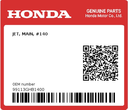 Product image: Honda - 99113GHB1400 - JET, MAIN, #140 