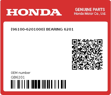 Product image: Honda - GB6201 - (96100-6201000) BEARING 6201  0