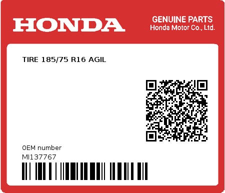 Product image: Honda - MI137767 - TIRE 185/75 R16 AGIL  0