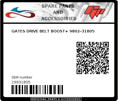 Product image: Hoco - 29931805 - GATES DRIVE BELT BOOST+ 9802-31805  0