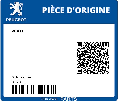 Product image: Peugeot - 017035 - PLATE 